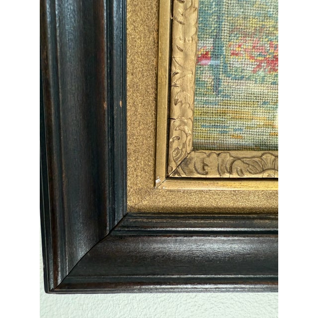 Antique Irish Petit Point Needlepoint Art of Garden Landscape For Sale In Chicago - Image 6 of 9