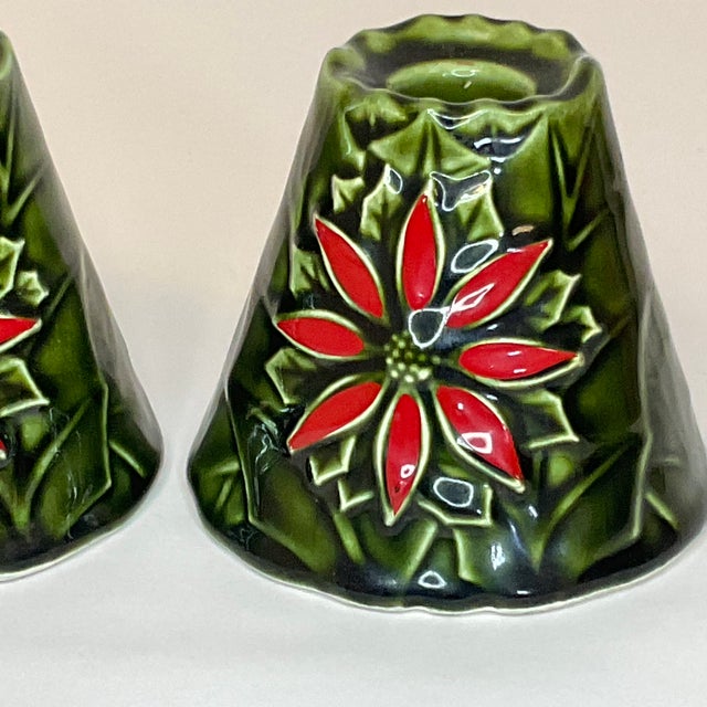 MidCentury Enesco Christmas Poinsettia Candle Holders a Pair. Chairish