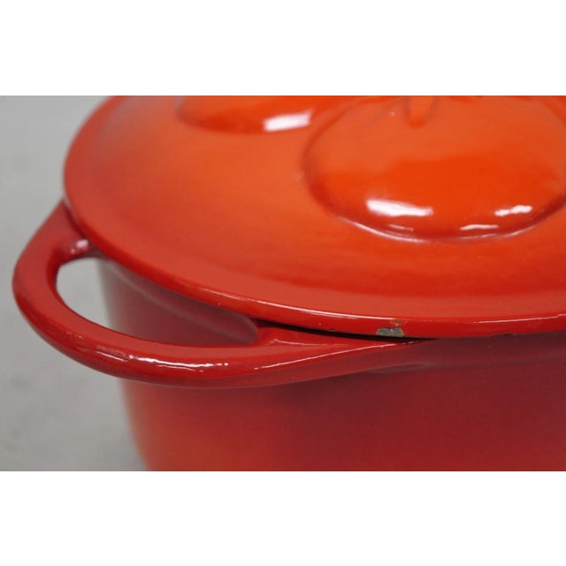 Technique 4 Quart Red Cast Iron Dutch Oven Covered Pot With Tomato Design on Lid For Sale In Philadelphia - Image 6 of 13