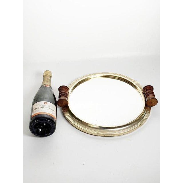 Art Deco Metal, Mirror and Wood Tray, France, 1940s For Sale - Image 3 of 15
