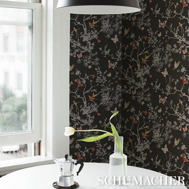 2020s Sample - Schumacher Birds & Butterflies Wallcovering In Graphite For Sale - Image 5 of 6