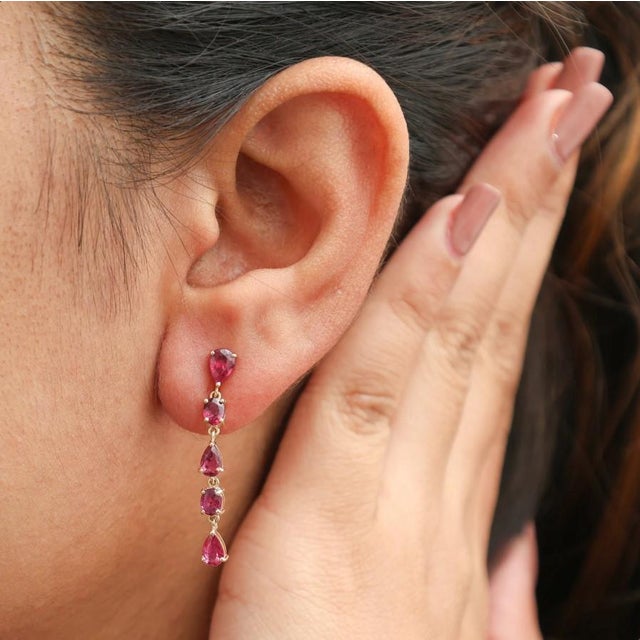 Ruby Red 3.03 cts Natural ruby earrings in 14k gold For Sale - Image 8 of 18