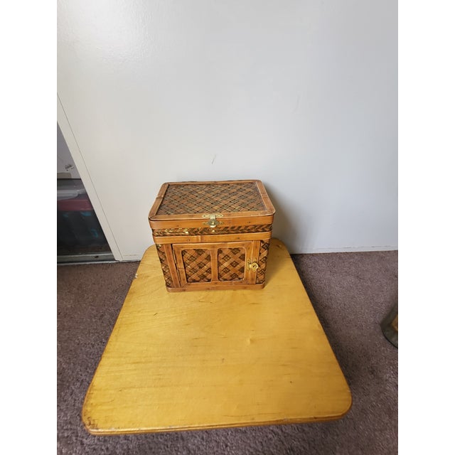 Mid-Century Modern 1980s Artisan Bamboo Brass Woven Storage Container For Sale - Image 3 of 12