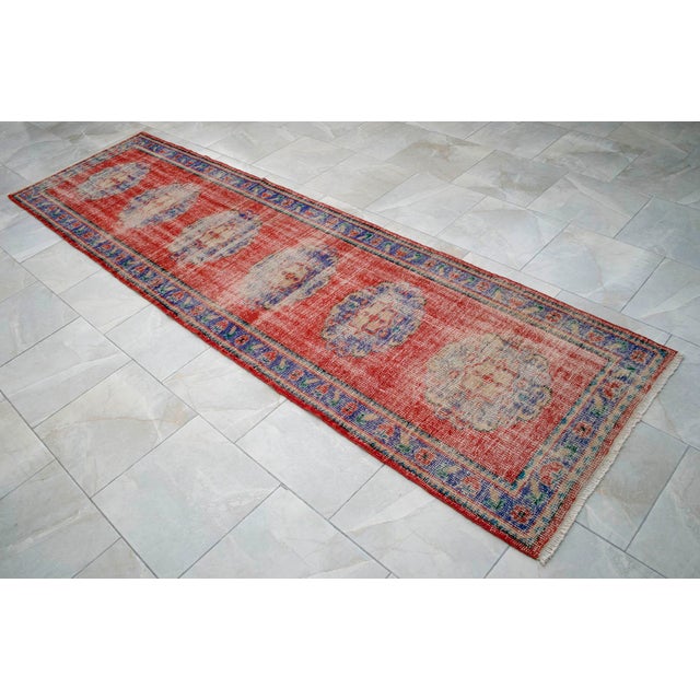 Distressed Oushak Runner Rug - Faded Colors Hallway 3' X 10'6″ For Sale - Image 13 of 15