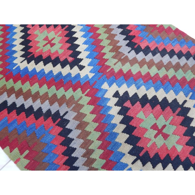 Textile 1960s Turkish Blue Wool Diamond Kilim Rug 2'11" X 4'2" For Sale - Image 7 of 11