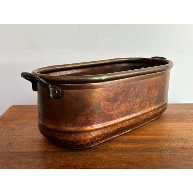 Farmhouse Long Rustic Copper Planter Cachepot With Handles For Sale - Image 3 of 9