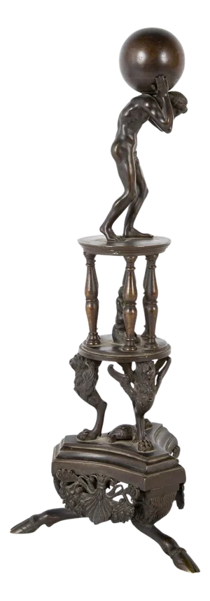 19th Century Italian Grand Tour Bronze of Atlas On A Stand With Turtle
