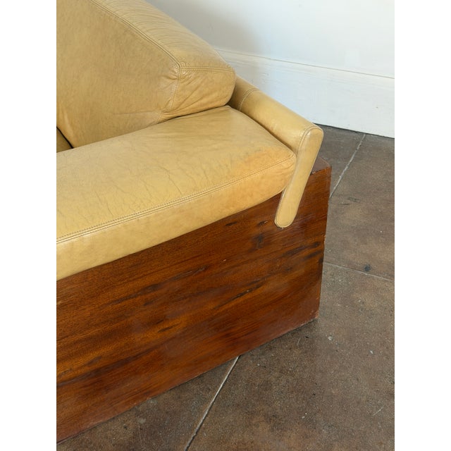 Vintage 1980’s Italian and Walnut Sculptural Leather Loveseat For Sale - Image 11 of 18