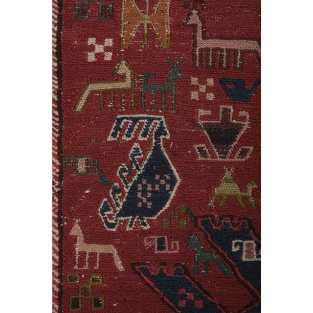 1960s Vintage Anatolian Animal Soumac Runner Rug 4'5'' X 9'8'' For Sale - Image 10 of 13
