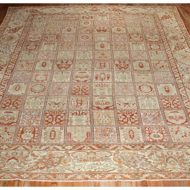 Red Early 20th Century Square Garden Box Persian Bakhtiari Rug - 13'1" x 15'2" For Sale - Image 8 of 12
