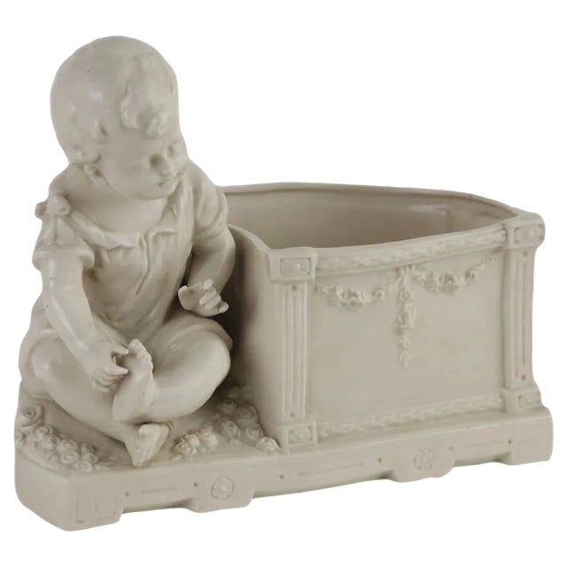 European Planter in White Porcelain with Angel, 1900s For Sale