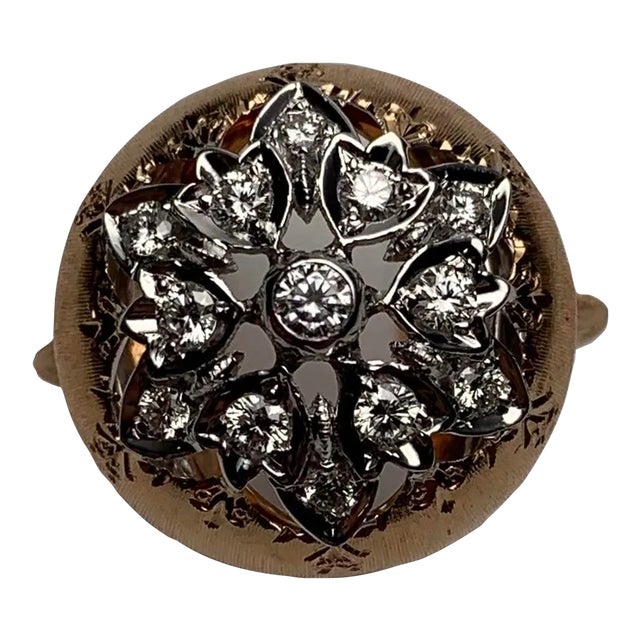 Rose Gold Florentine Diamond Ring Size 6.5 For Sale