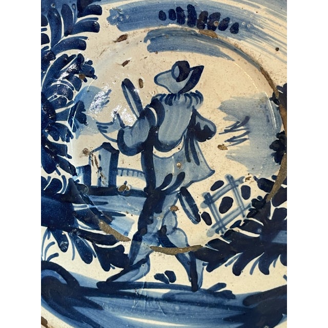 18th Century Dutch Delft Pottery Blue and White Figural Plates, A-Pair For Sale In West Palm - Image 6 of 11