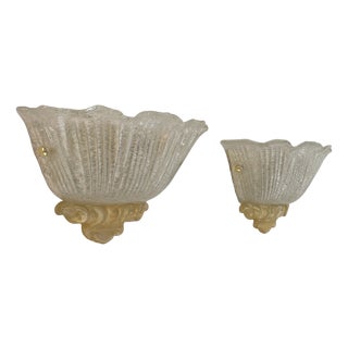 Vintage Pressed Molded Murano Glass Wall Sconces, Italy, 1980, Set of 2 For Sale