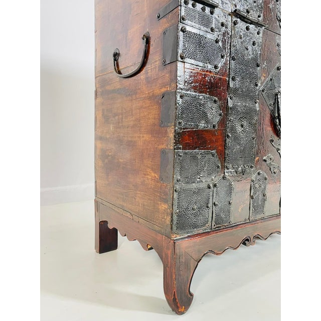 Antique Korean Blanket Chest With a Bronze Lock & Iron Hardware For Sale - Image 11 of 12