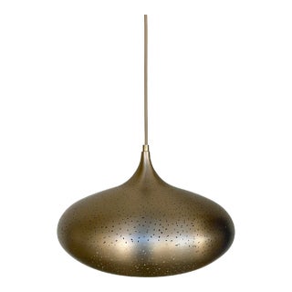 Large Champagne Gold Pierced Pendant Light For Sale
