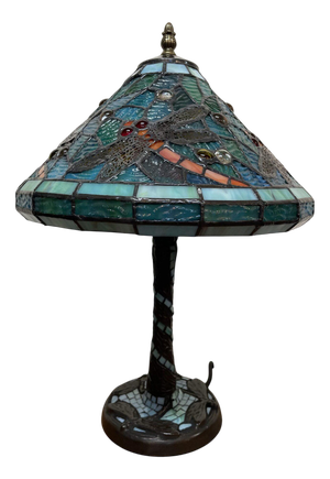 Tiffany Style Blue Mosaic Lamp with Dragonfly Motif
