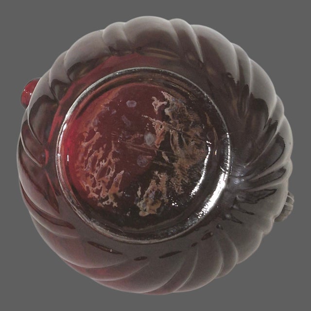 Glass Vintage Anchor Hocking Royal Ruby Red Swirl Tilted Ball Pitcher For Sale - Image 7 of 9