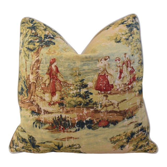 Romantic French Toile Linen Feather/Down Pillow For Sale