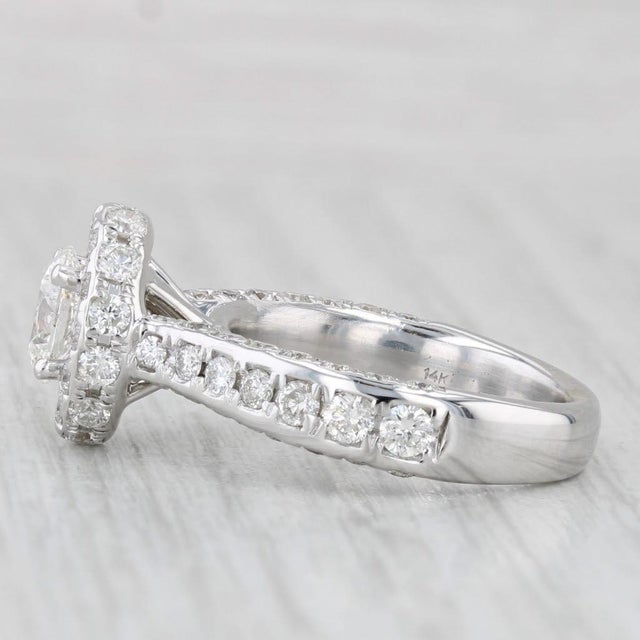 Metal 1.50ctw Oval Diamond Halo Engagement Ring 14k White Gold Size 4.5 For Sale - Image 7 of 8