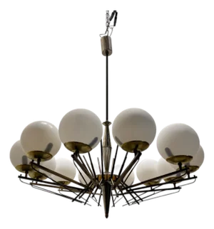 Large Sputnik Bronze and Glass Chandelier, 1960s