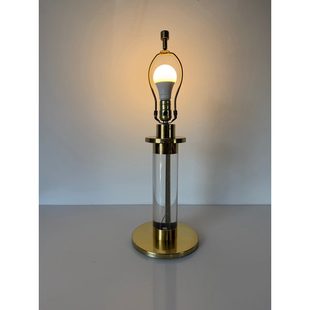 Brass 1980s Vintage Postmodern Frederick Cooper Brass & Lucite Table Lamp For Sale - Image 8 of 12
