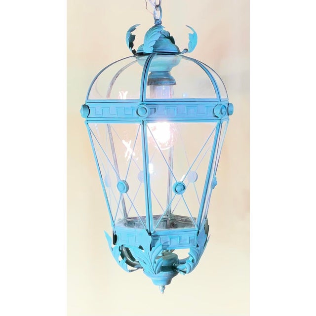 Vintage Solid Brass Hanging Lantern - Neoclassical Architectural Pendant Light For Sale - Image 4 of 17