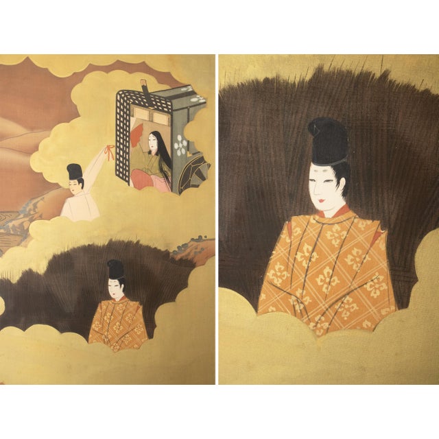 "The Tale of Genji" Early Shōwa Era Japanese Painted Silk Byobu Screen, C. 1930-1950s For Sale In Dallas - Image 6 of 18