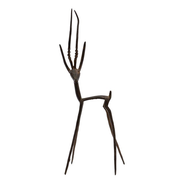 Vintage Handmade Gazelle Brass and Bronze Sculpture, 1960s For Sale