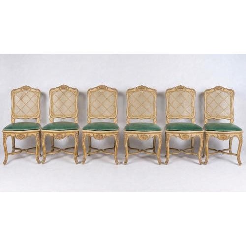 20th Century Louis XV Carved and Lacquered Wooden Chairs, Set of 6 For Sale - Image 3 of 12