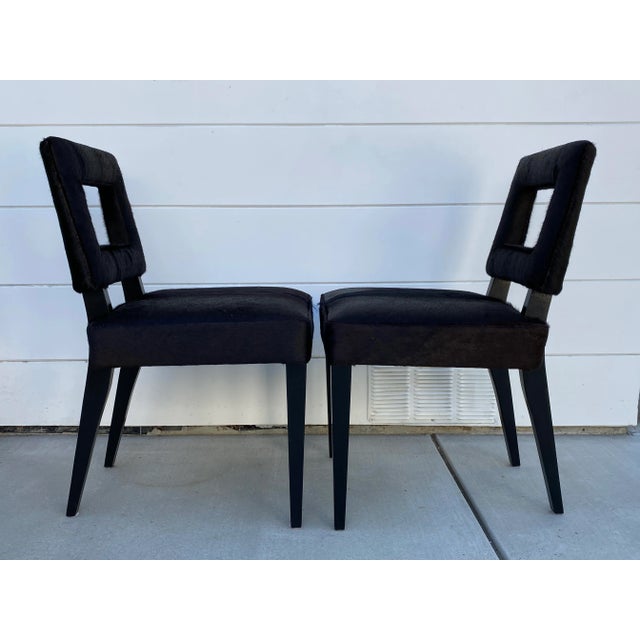 Mid-Century Modern Black Hair-On -Hide Cut Out Back Chairs - a Pair For Sale - Image 4 of 12