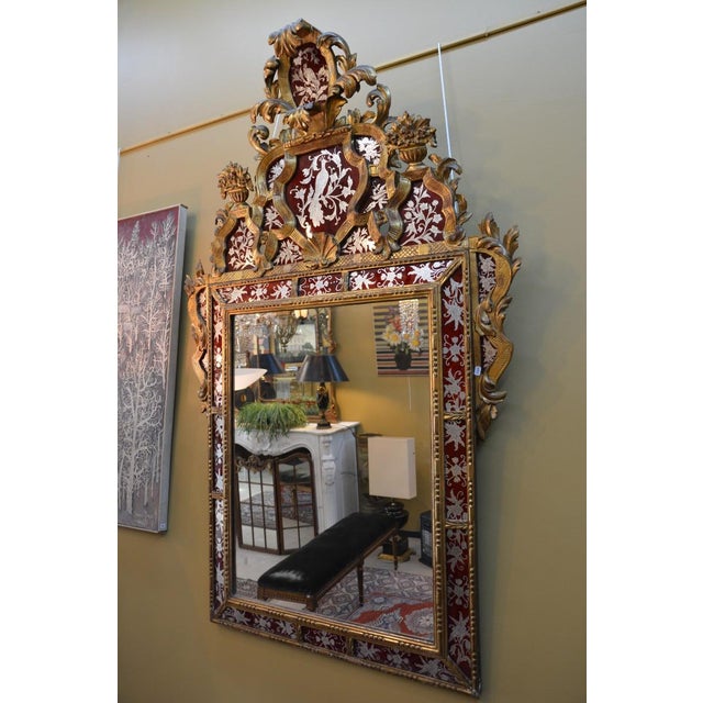 Baroque Style Gilded Wood Mirror with Reverse Glass Panels, Italy, 19th Century For Sale - Image 4 of 5