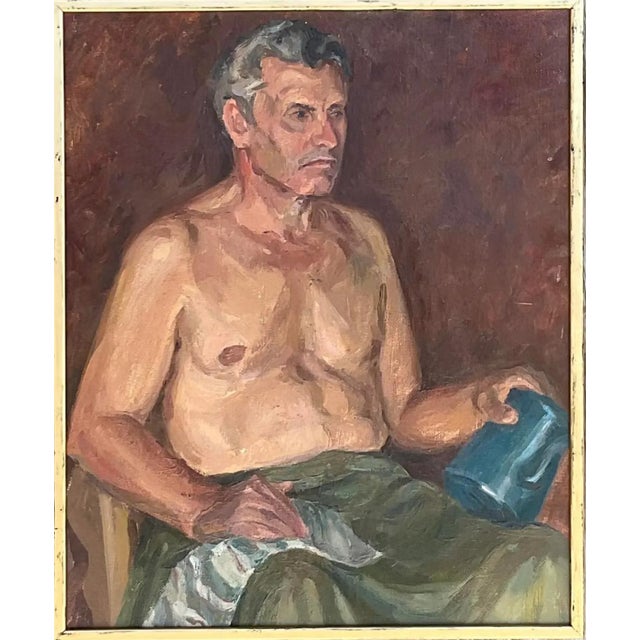 Vintage Boho Signed Original Oil Portrait of Man For Sale - Image 10 of 12