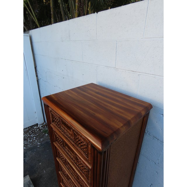 Hollywood Regency Woven Wicker Tall Narrow Lingerie Jewelry Chest 6302 For Sale - Image 9 of 14