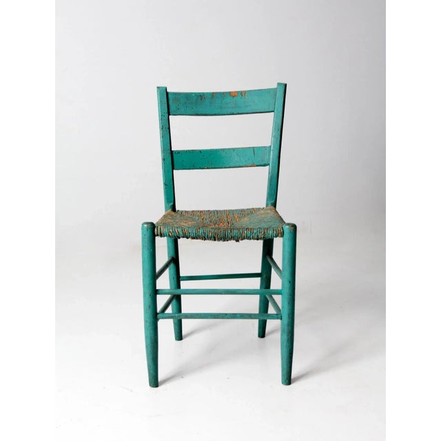 Farmhouse Antique Painted Rush Seat Chair For Sale - Image 3 of 9