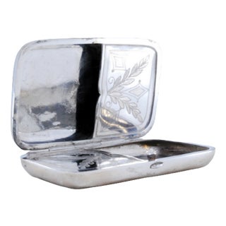 Silver Cigarette Case with Garlands Engraved on the Hinged Lid and Interior with Two Compartments. For Sale