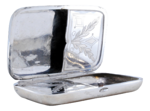 Silver Cigarette Case with Garlands Engraved on the Hinged Lid and Interior with Two Compartments.