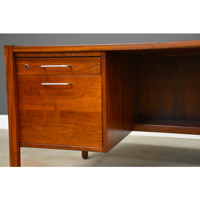 Brown Refinished Modern Walnut Executive Desk by Jens Risom For Sale - Image 8 of 12