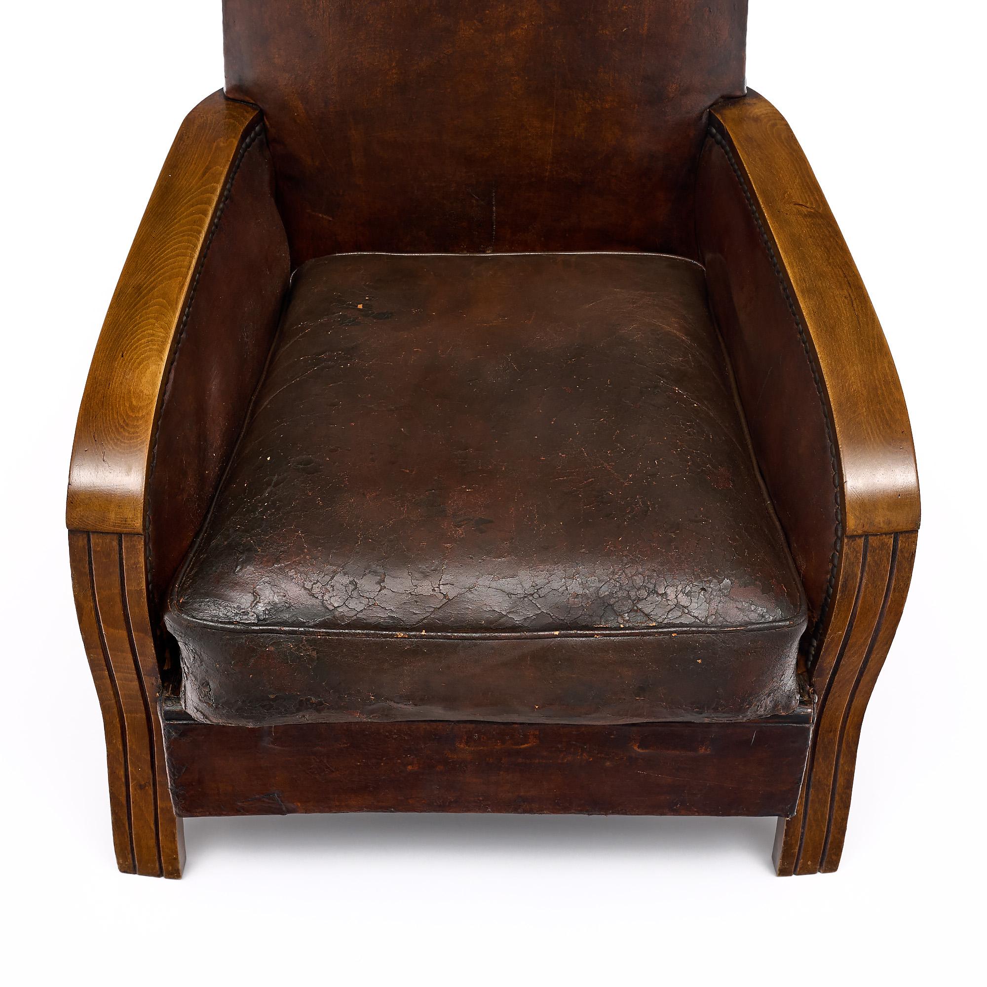 French Vintage Leather Club Chair | Chairish