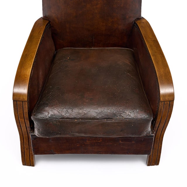 French Vintage Leather Club Chair For Sale - Image 4 of 9
