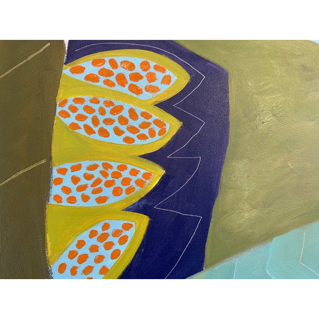 Contemporary Marc Zimmerman "Floral and Fruits" Oil Painting, Tropical Still Life, Yellow and Teal Palette, Botanical and Fruit Forms, Contemporary Art West Coast For Sale - Image 3 of 7