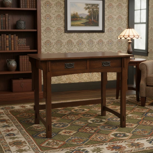 Mission Quarter Sawn Oak Writing Desk - Walnut For Sale - Image 9 of 11