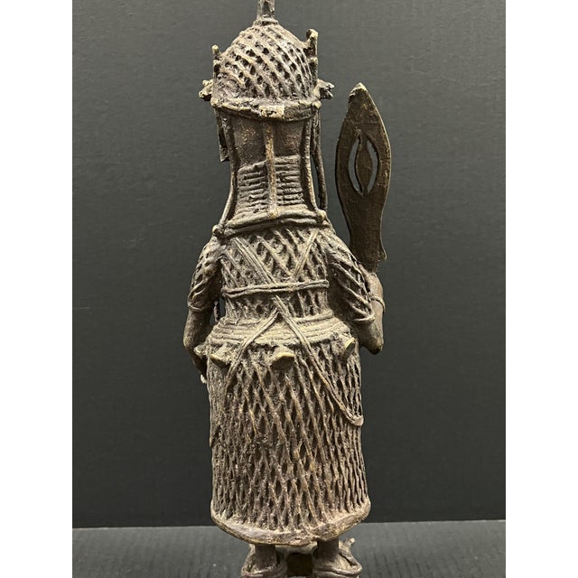 African Tribal Art Benin Bronze Warrior Statue For Sale - Image 9 of 9