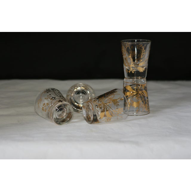 Vintage Gold Gilt Floral With Vines Hand Painted Shot Glasses Set of