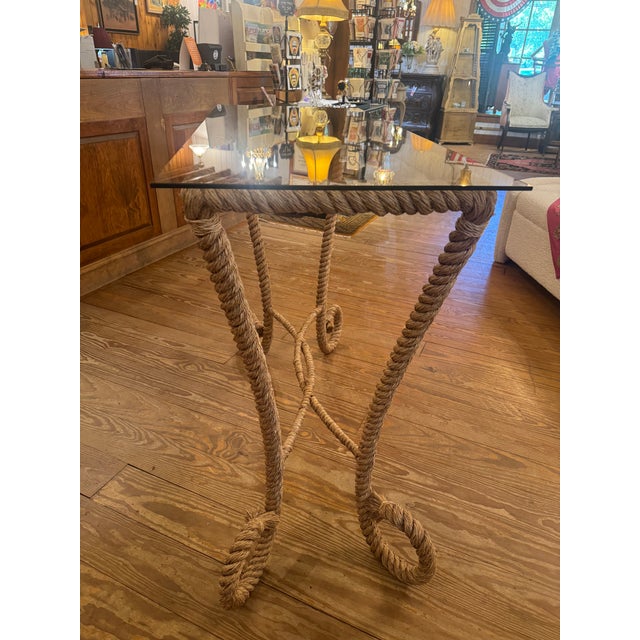 MCM Nautical Style Rope Table W/Glass Top For Sale - Image 10 of 12