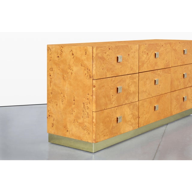 Wood Mid-Century Modern Burl Wood and Brass Dresser by Founders for Thomasville For Sale - Image 7 of 14