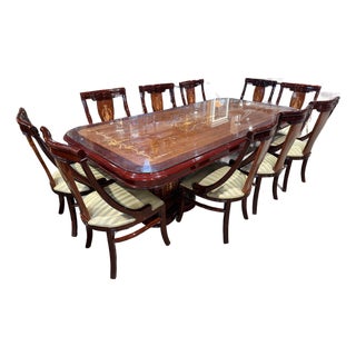 Double Pedestal Italian Inlay Dining Set - 10 Chairs For Sale