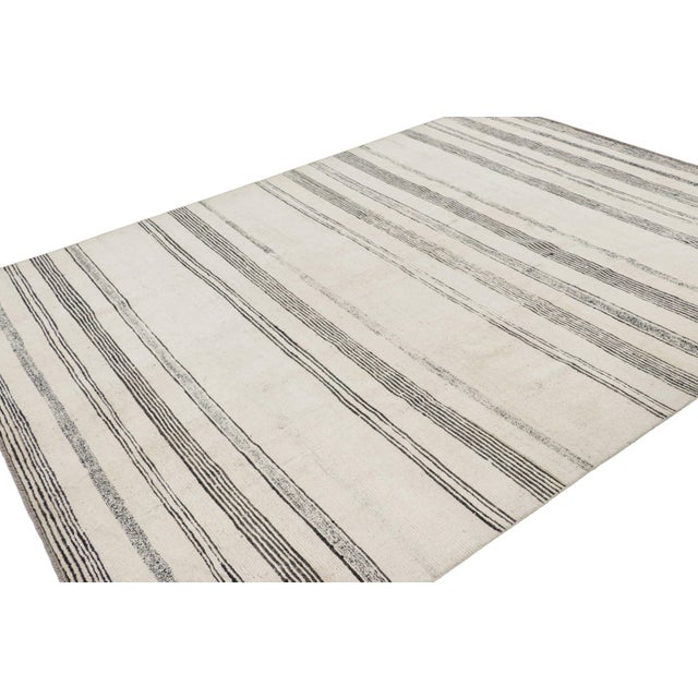 Rug & Kilim Rug & Kilim’s Modern Rug in White With Black Textural Stripes and Accents For Sale - Image 4 of 7