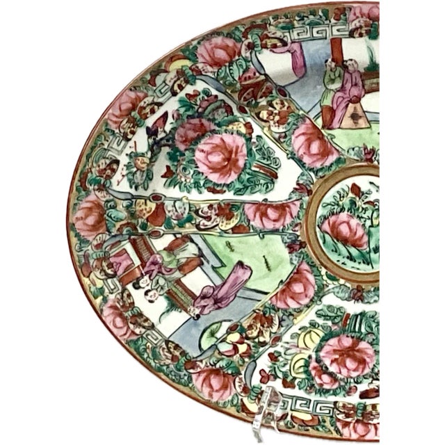 Vintage Rose Medallion Porcelain Oval Platter, decorated in Hong Kong. Beautiful pink roses with greenery painted among...