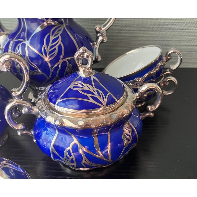 Ceramic Antique Deusca Porzellan Pure Silver Overlay Tea Set, Cobalt - 19 pcs For Sale - Image 7 of 10